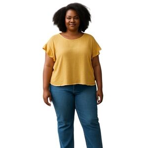 MAX STUDIO WOMENS HONEY YELLOW FLUTTER SHORT SLEEVE TOP SIZE 1X